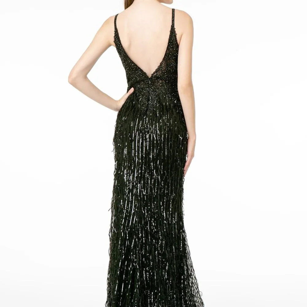 NEW BLACK  V-Neck Spaghetti Strap Sheath Dress GSGL1824 - Picture 2 of 3